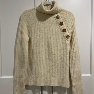 Balmain Beige Turtleneck Sweater with Button Accents Sz 38 💕
